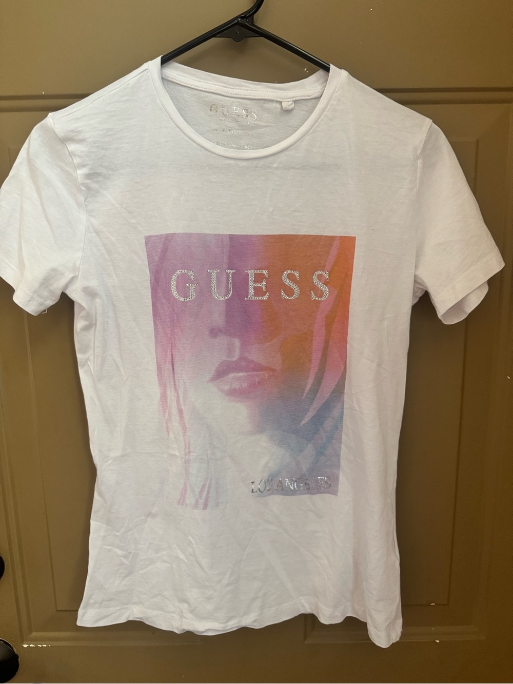 Guess White Short-Sleeve Tee with Pastel Graphic Logo